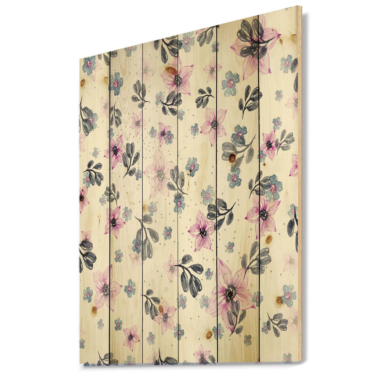 Designart - Pink Flowers and Petals - Traditional Print on Natural Pine Wood